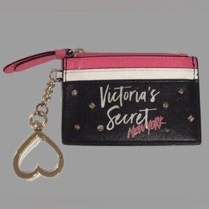 Victoria’s Secret Card Case/Change Purse, Heart Shaped Keychain,Black/Pink/White